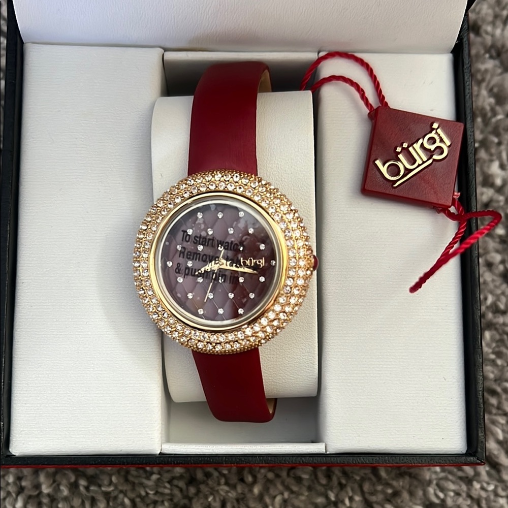 Women's Bürgi Red Watch with Swarovski Crystal Accents